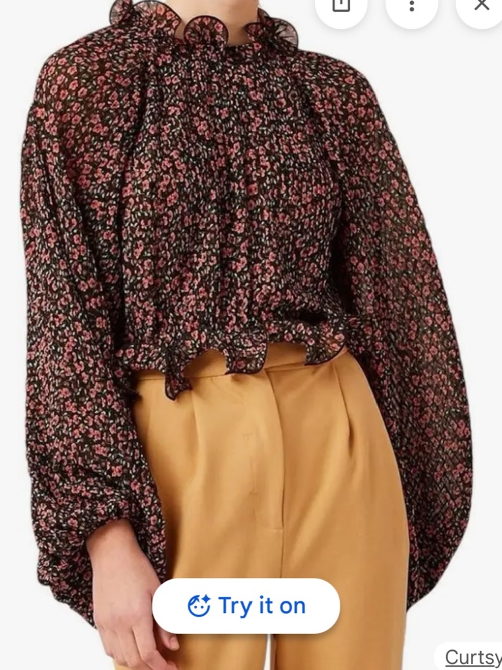 C/MEO Collective Black Blouse with Pink Floral Print